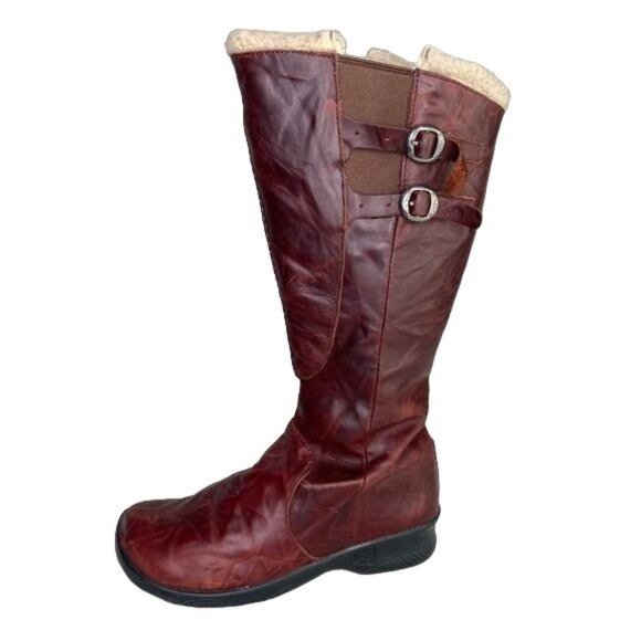 Keen Shoes Keen Boots Womens Orla Knee High Red Leather Faux Fur